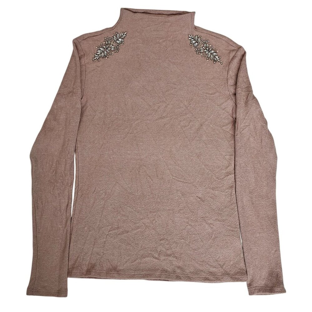 Express Light Pink Rhinestone Embellished Mock Neck Sweater Women's Size Medium - Picture 3 of 13